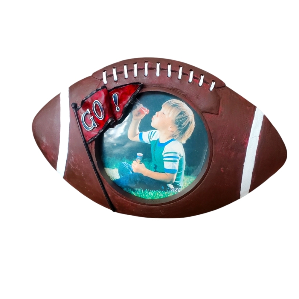 Football Shaped Photo Frame Wood Look Sports Picture Frame Decor